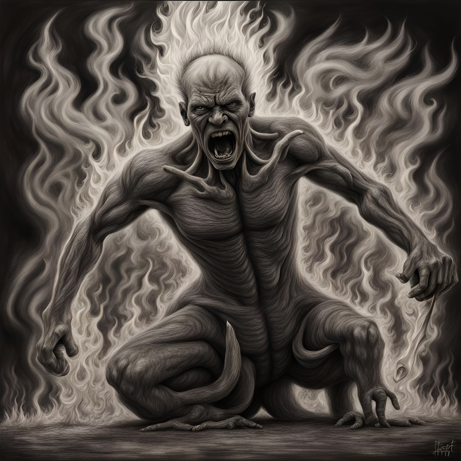 Charcoal Drawing: Pet Calming Human's Flaming Rage