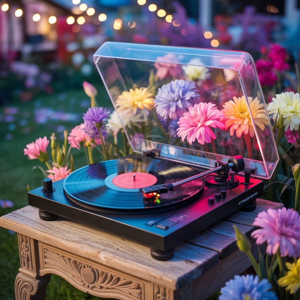 Neo-Traditional Glowing Turntable with Blooming Flowers