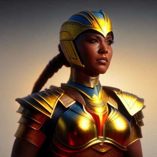 Golden Armored Female Concept Art in 16k