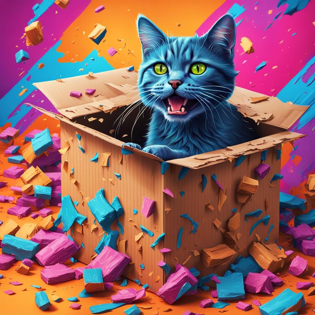 Cat Shredding Box in Vibrant, Detailed Living Room