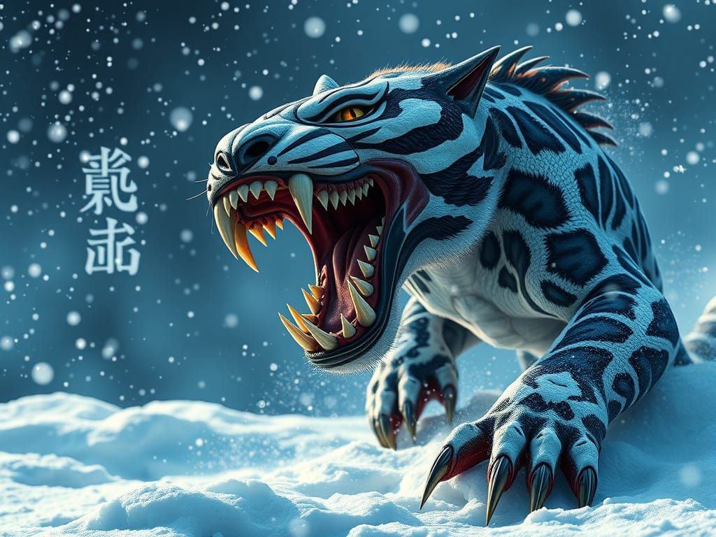 Saber-tooth in Traditional Japanese Tattoo Style