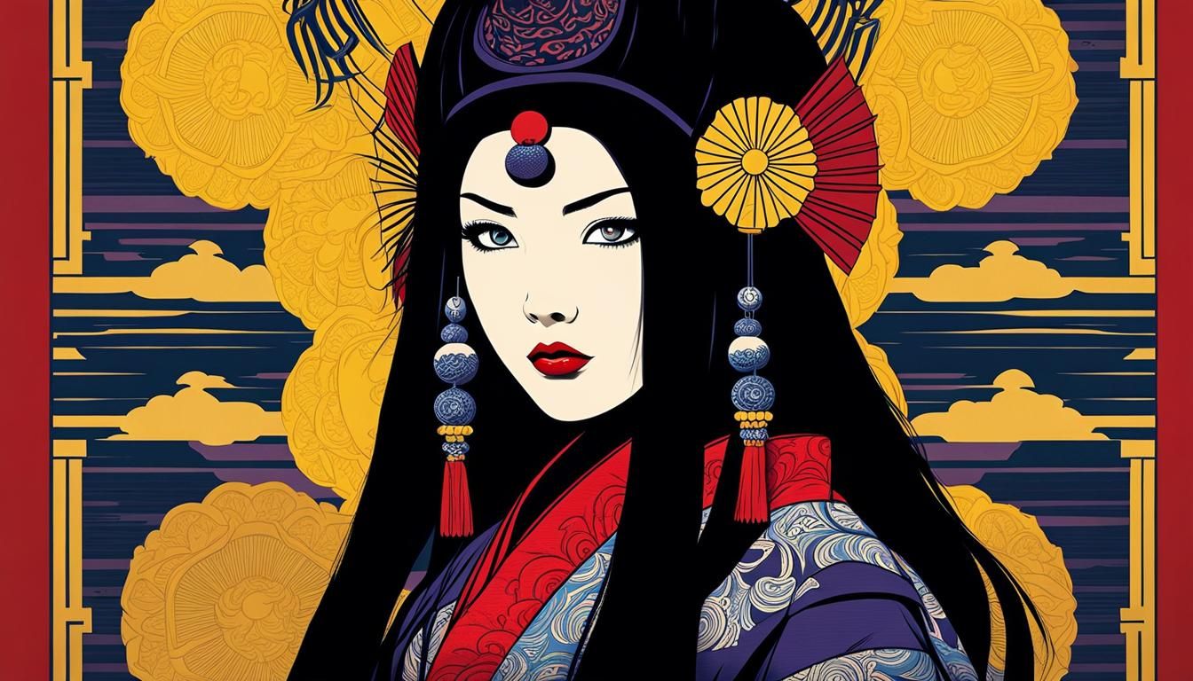 Ainu Girl Pop Art in Dark Horror Style