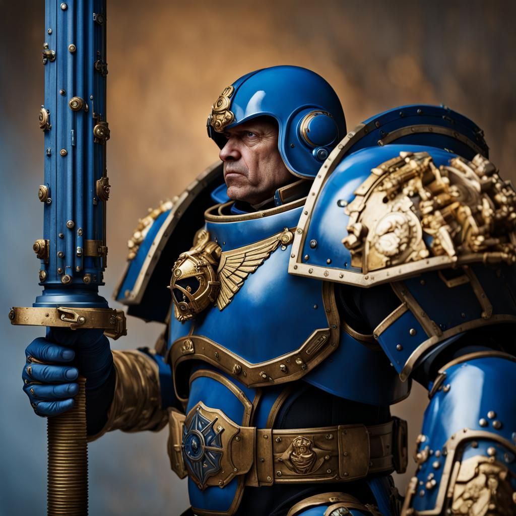 Space Marine Portrait in Blue and Gold Armor
