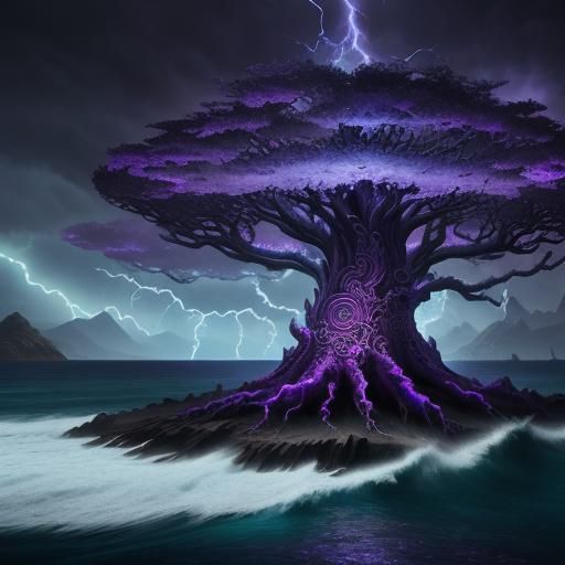 Celtic Tree of Life with Dragons and Lightning