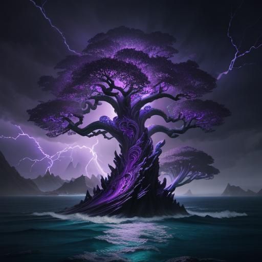 Celtic Tree of Life with Dragons and Lightning
