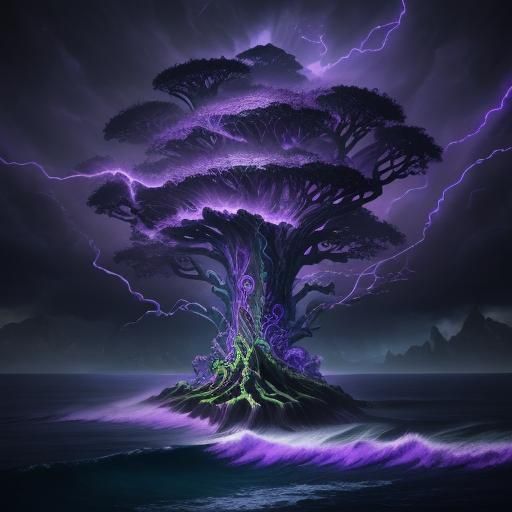 Celtic Tree of Life with Dragons and Lightning