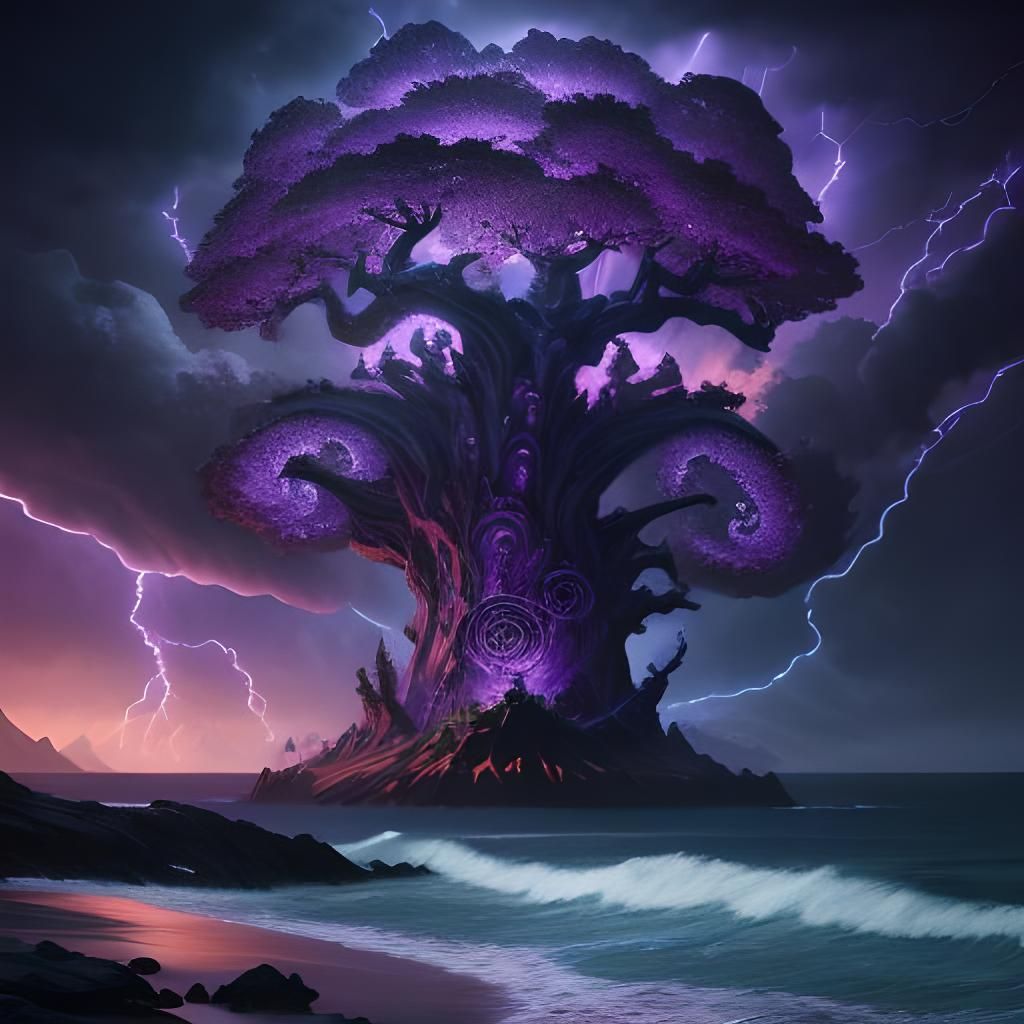 Celtic Tree of Life with Dragons, Ocean, Lightning