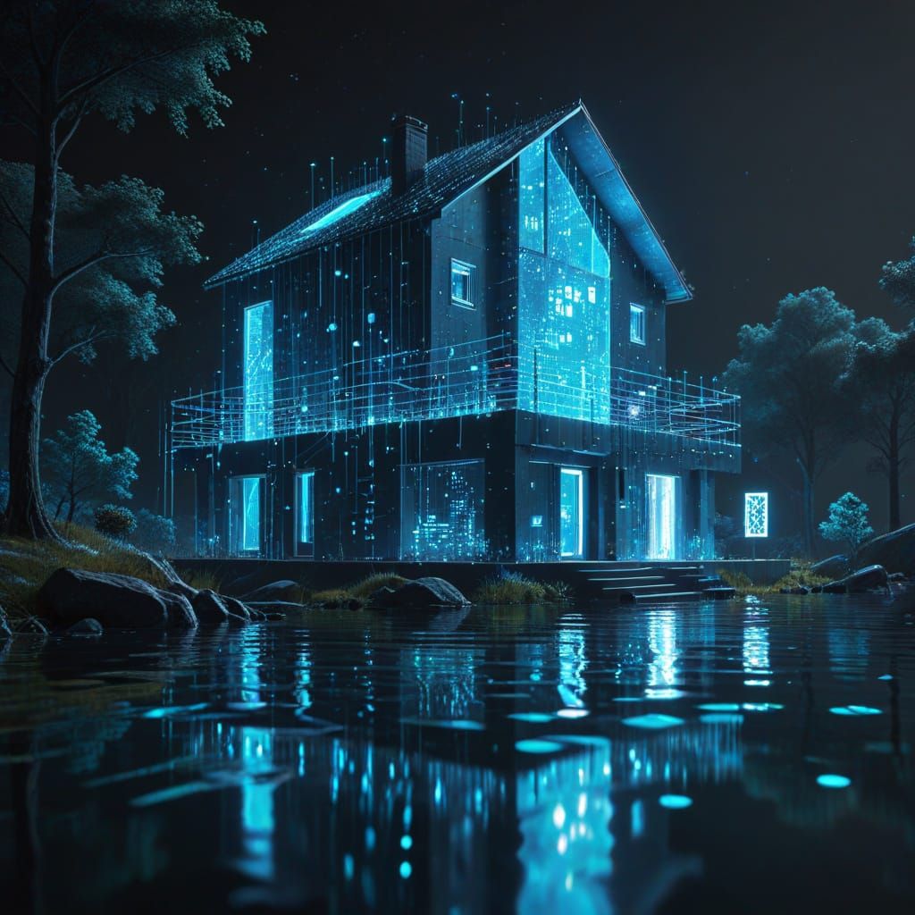 House and Lake Made of Code