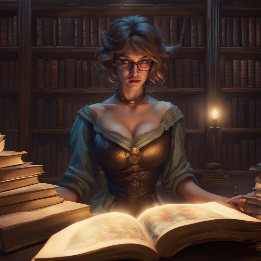 Mysterious Librarian Reads Forbidden Book in Fog