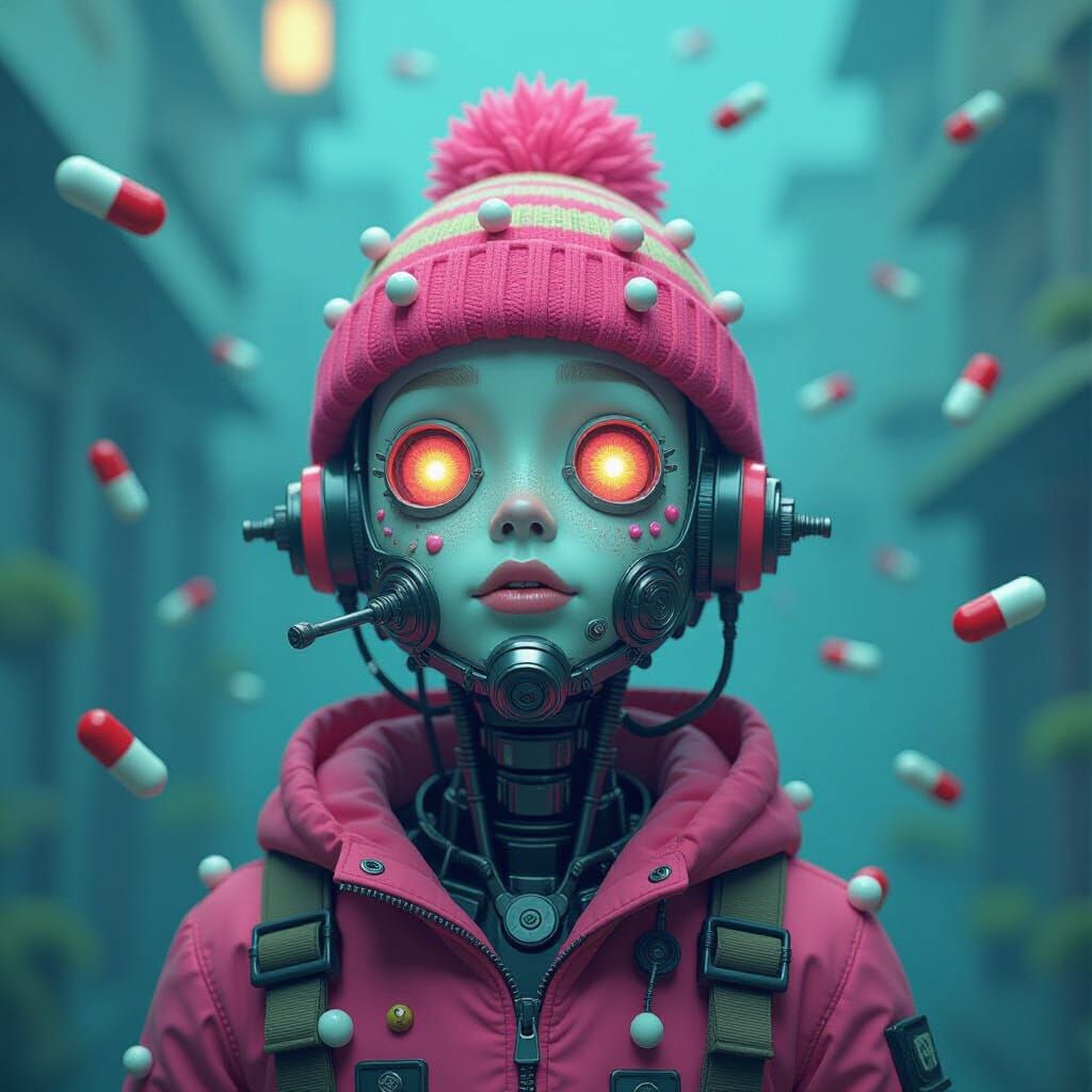 Onion Head Portrait with Beanie, Neo-Dada Digital Art