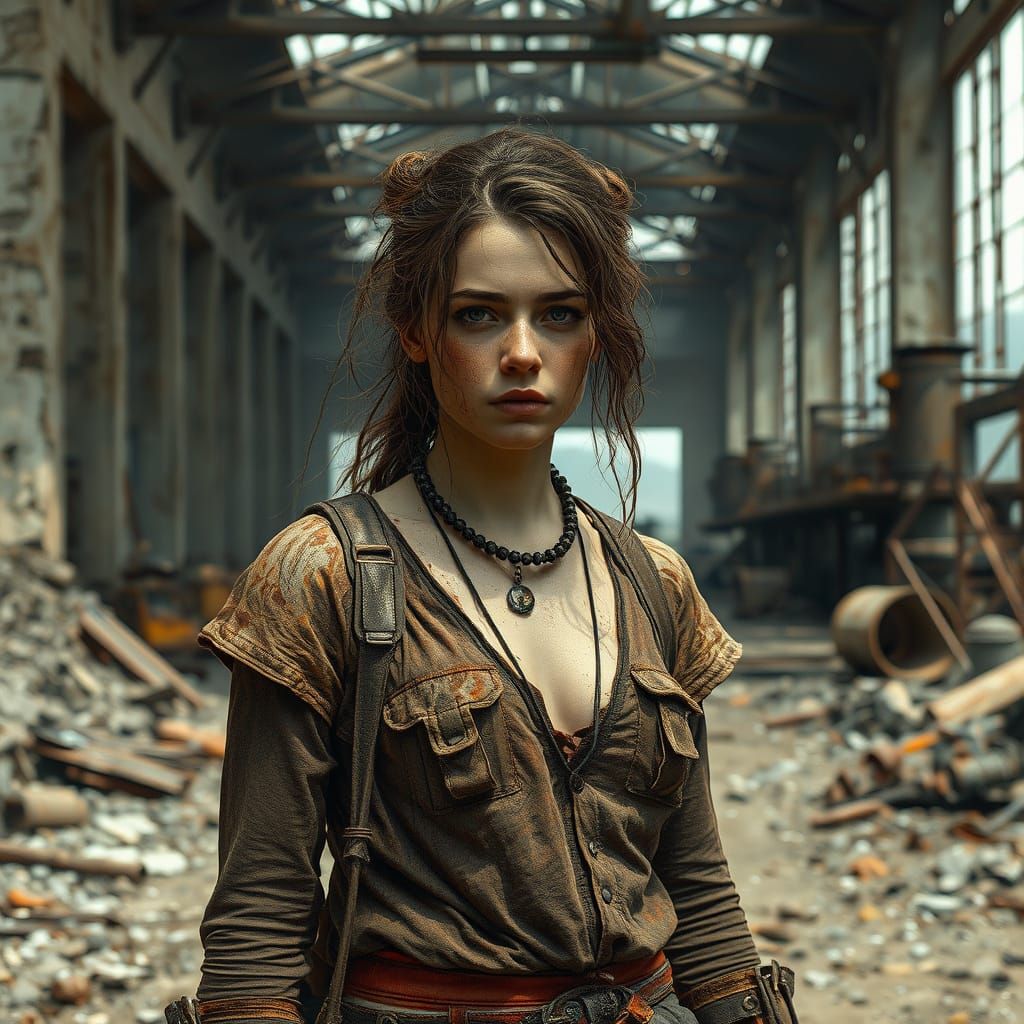 Post-Apocalyptic Survivor in Ruined Factory