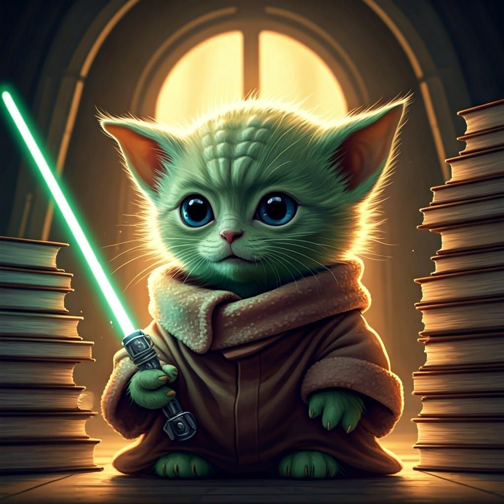 Adorable Kitten Yoda in Jedi Temple