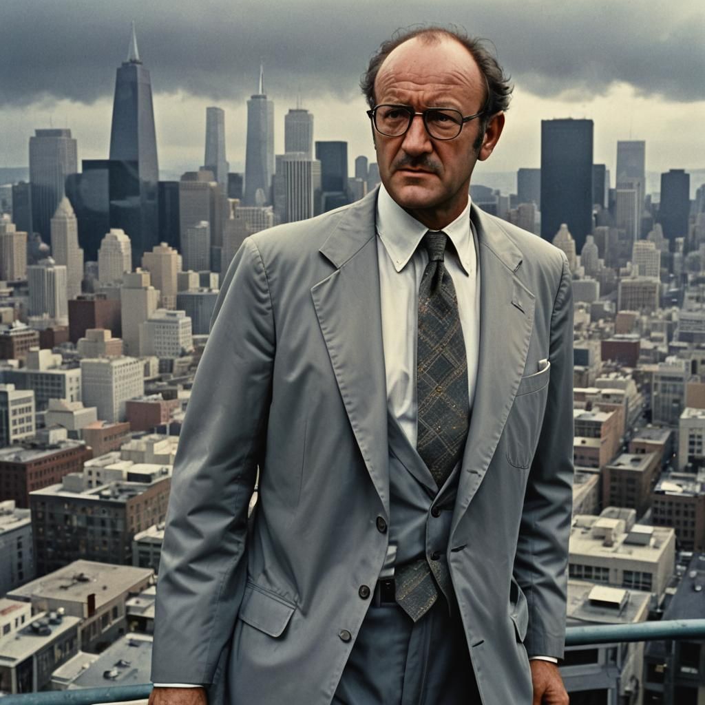 Gene Hackman as Harry Caul: 1970s Photorealistic Portrait