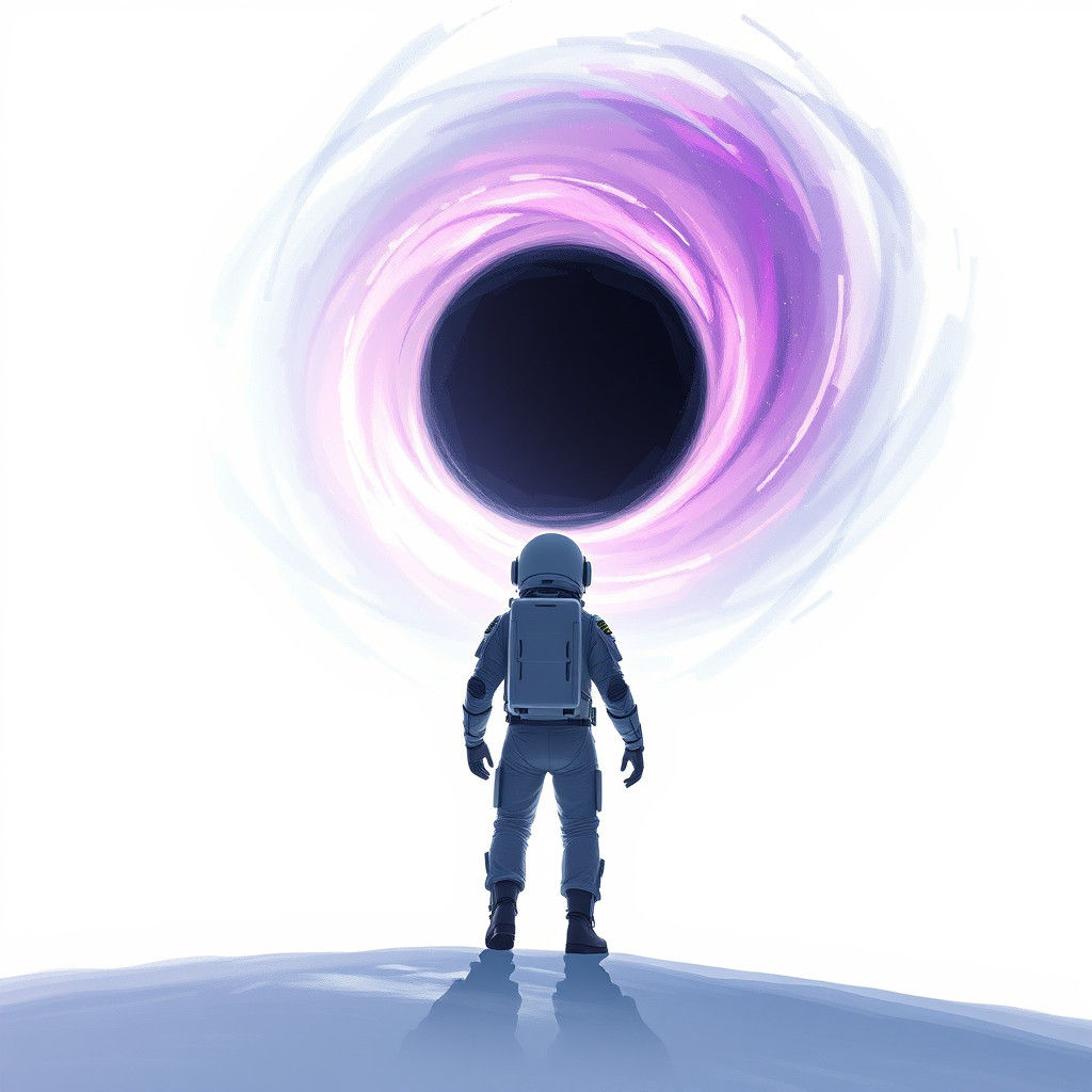 Astronaut Contemplates a Black Hole in Deep Space