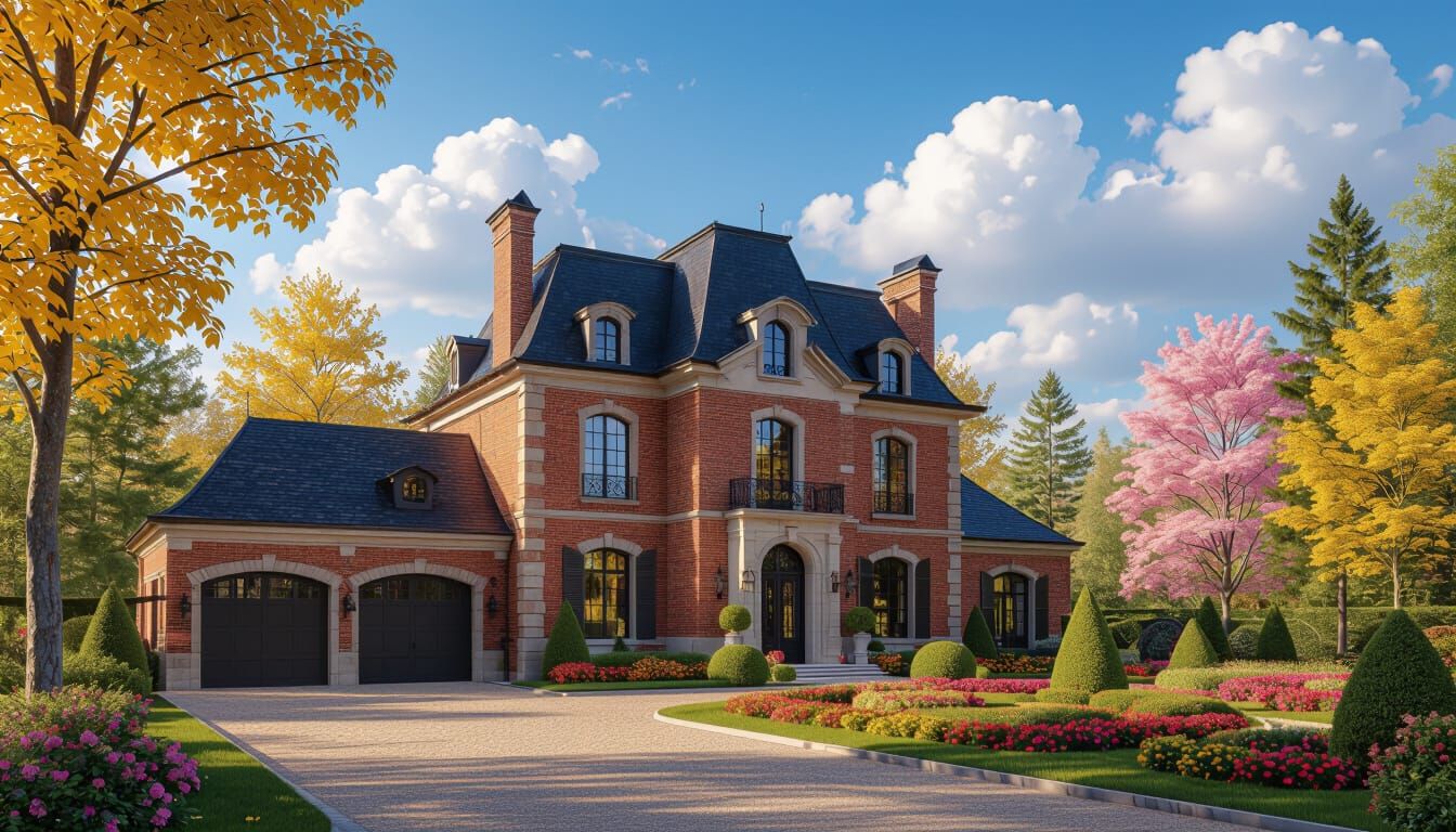 Grand Chateau in Golden Hour Light with Impressionist Style