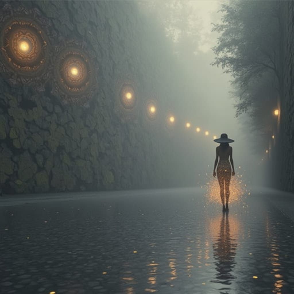 Götterdämmerung 3D broken jagged semiconductor wafer  couture  special eyes patterned reflections symbolic dreams and ne...