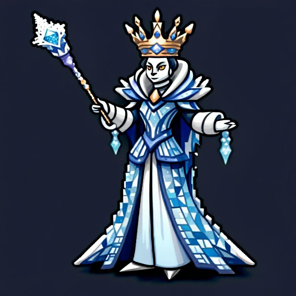 Penguin Queen on Glacier in Folk Art Style