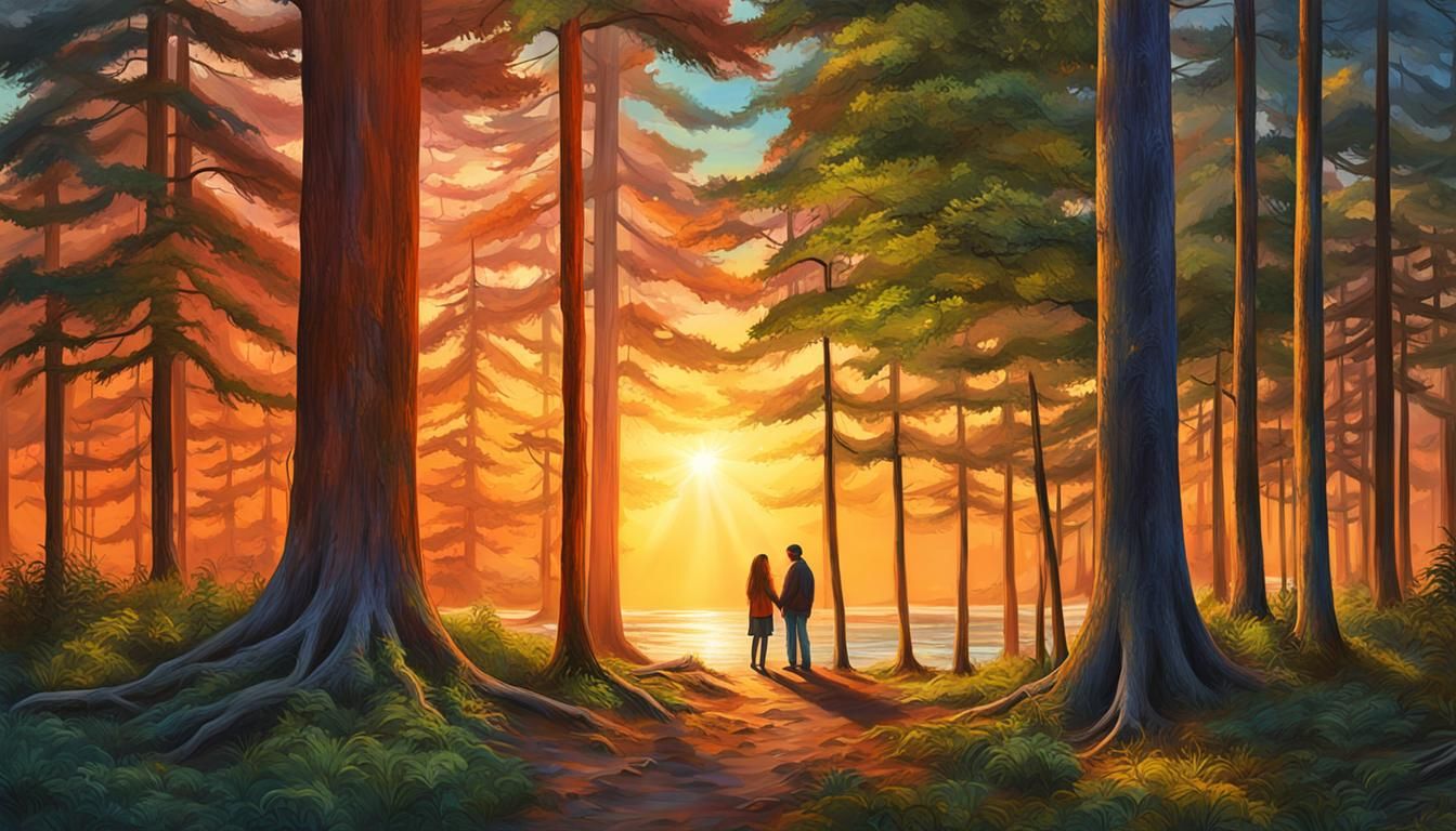 Sunset Beach Forest: Hyperrealistic Digital Art