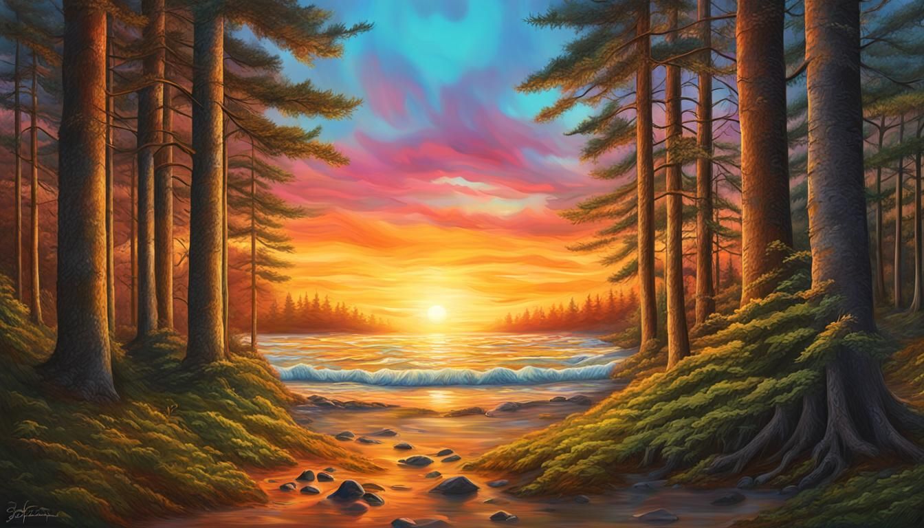 Sunset Beach Forest in Hyperrealistic Digital Art