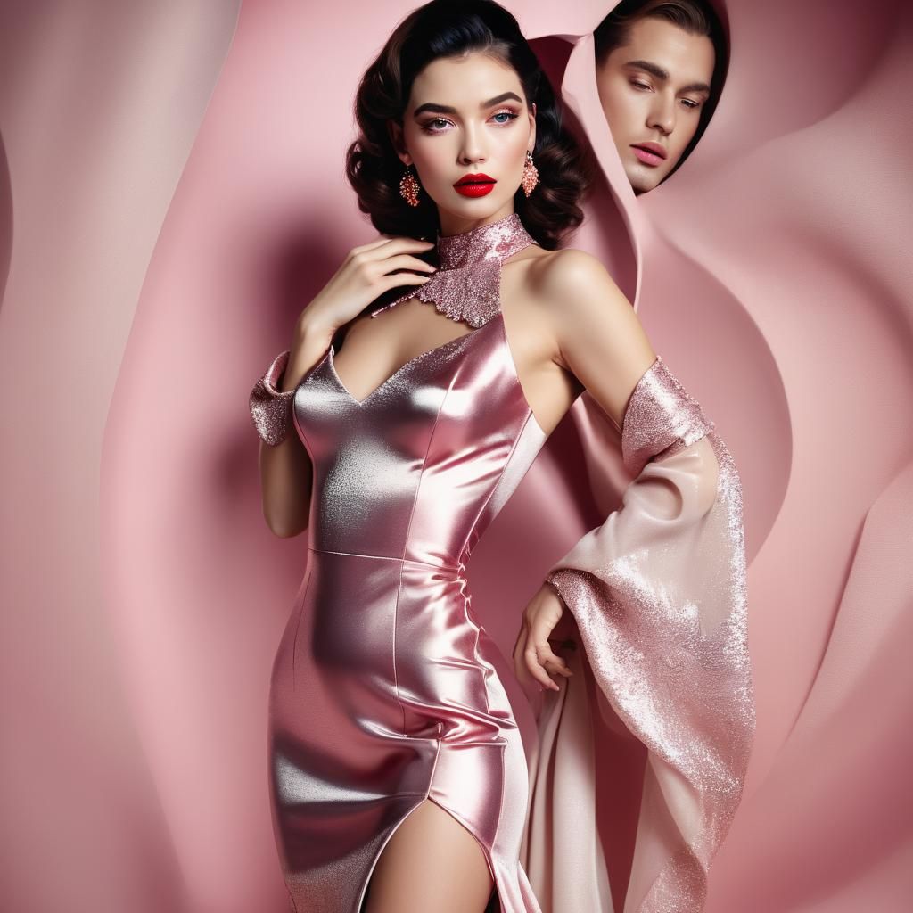 Glamour Portrait: Woman in Dress with Red Lips