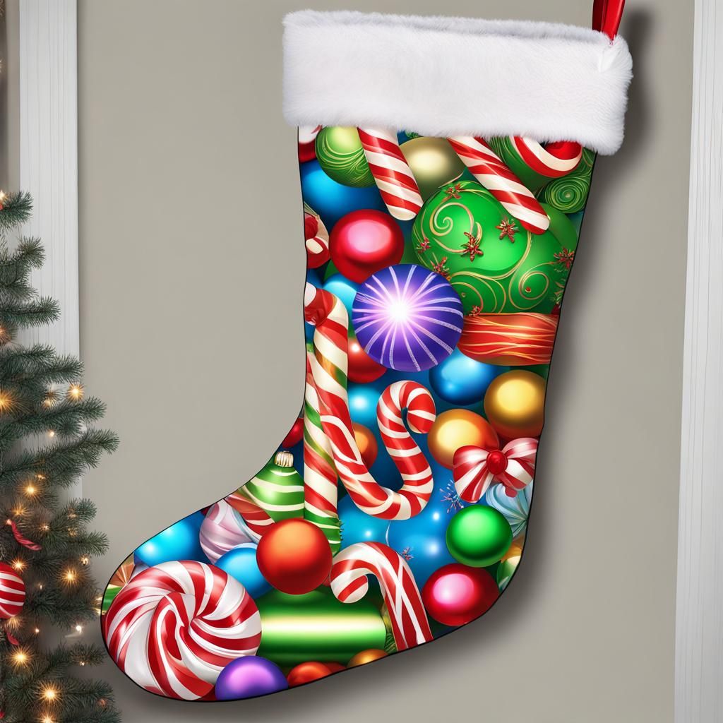 Festive Christmas Stocking Surrounded by Colorful Ornaments