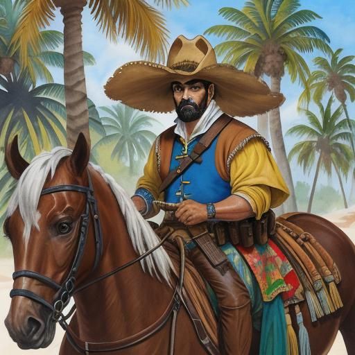 Mexican Bandit on Horseback: Watercolor Impressionist Painti...