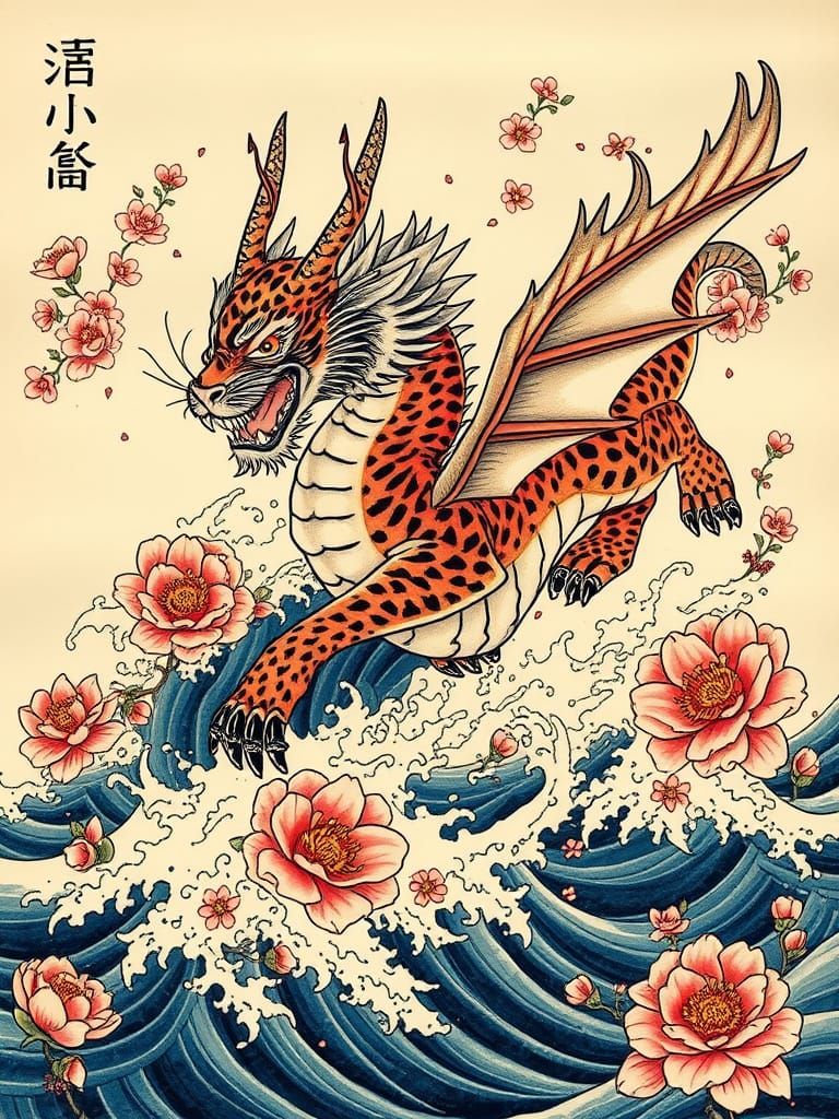 Majestic Chimera Soaring in Japanese Irezumi Style