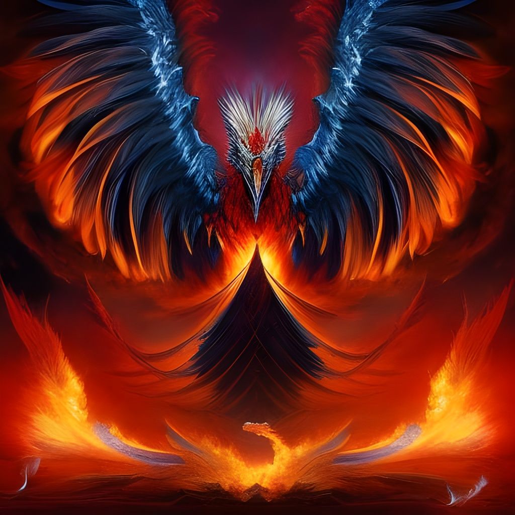 Mythological Phoenix Rising from Ashes in Impasto Style