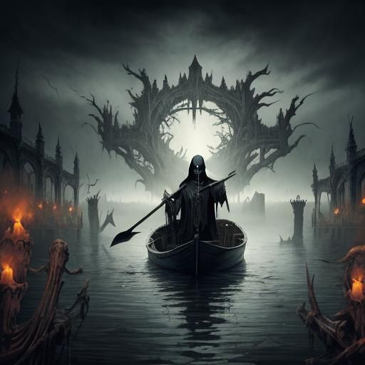 Grim Reaper's Gothic Journey on Dark Waters