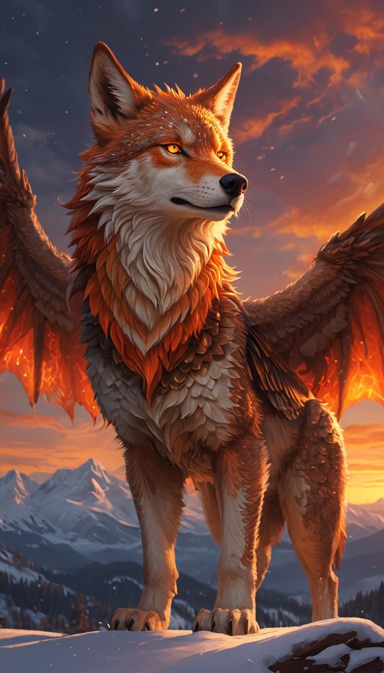 Dragon-Winged Wolf Fantasy Creature Illustration