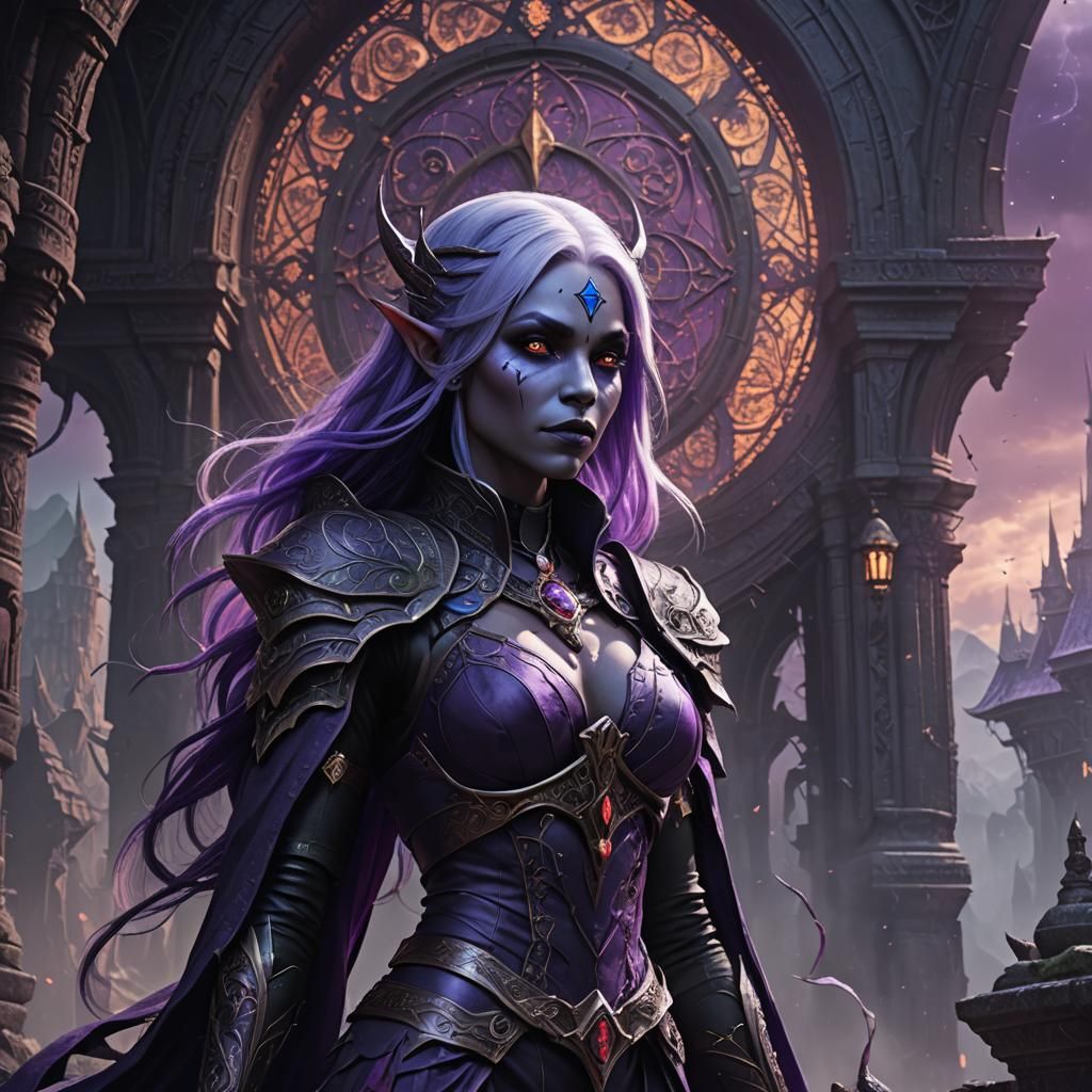 Drow Sorceress with Purple Hair: Digital Matte Painting
