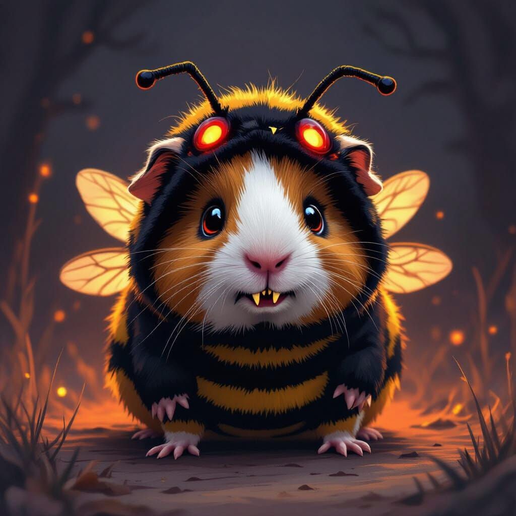 Spooky Guinea Pig Bee Costume Halloween Art