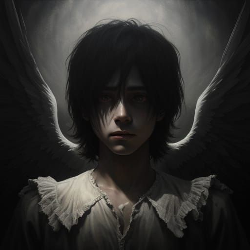 Ethereal Angel in Shadowy Attic Oil Painting