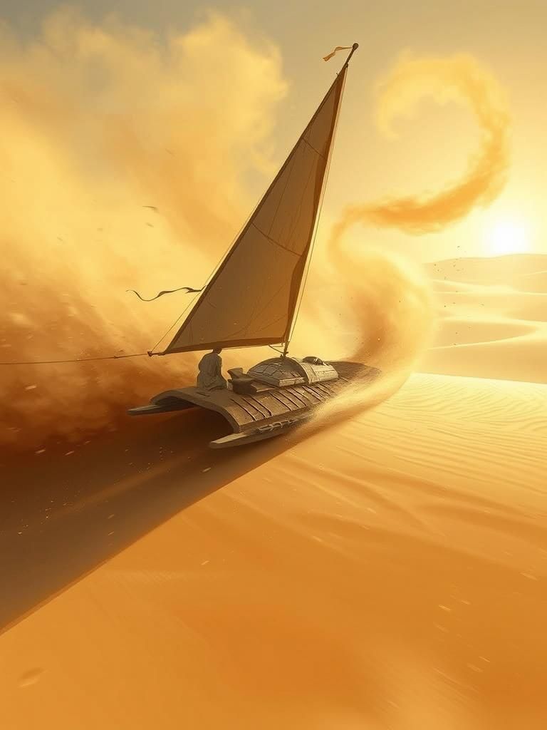 Sand Raft Navigating Mystical Desert Storm