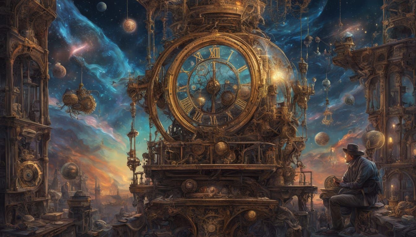 Celestial Clockmaker in Gothic Observatory, Astral Illustrat...