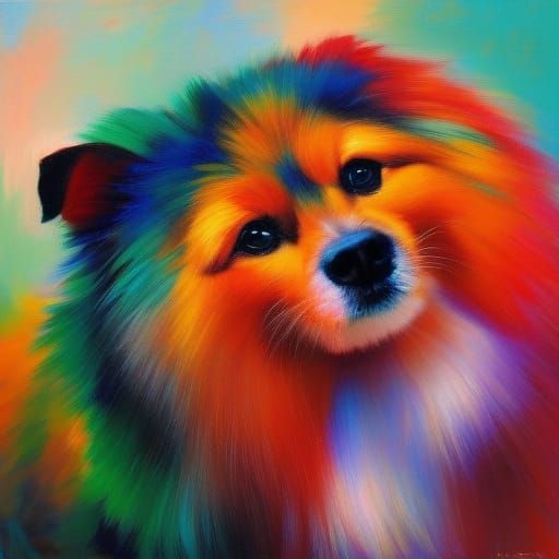 Delightful Fluffy Dog Portrait in Impressionist Style