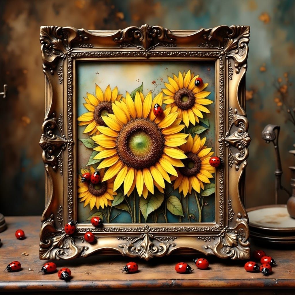 Sunflowers in Elegant Bronze Frame