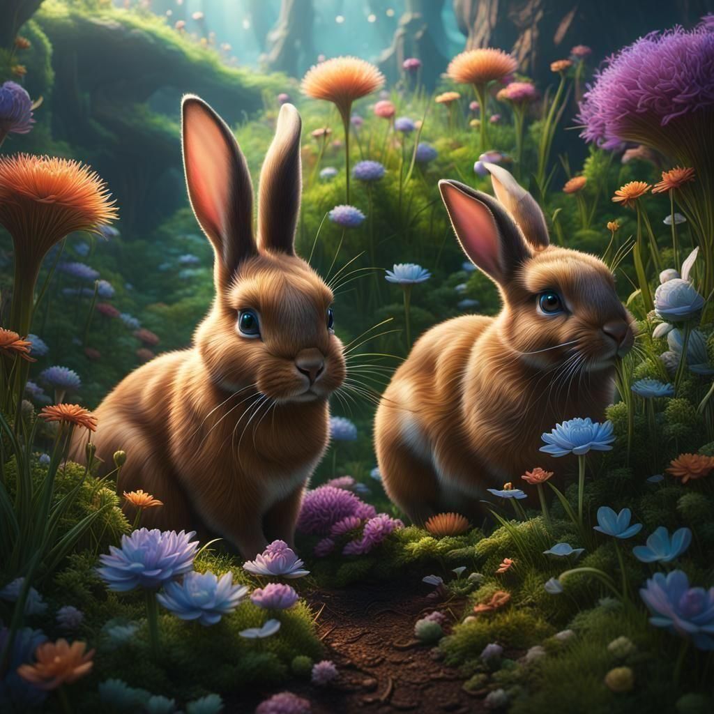 Dreamscape Rabbits in Ethereal Fantasy Art