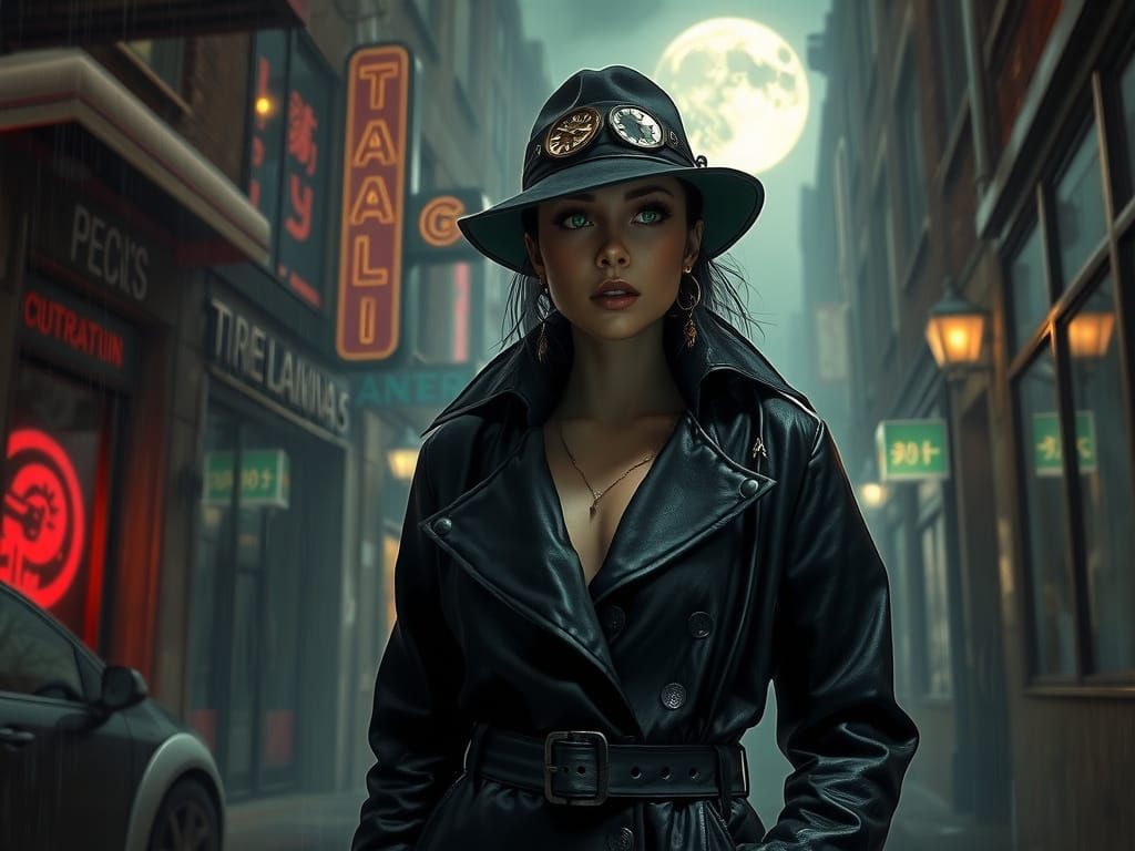 Surreal Detective Investigates Rainy Alleyway