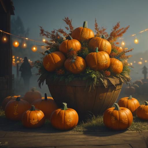 Magical Pumpkins in Autumn Market, Hyperrealistic 8k