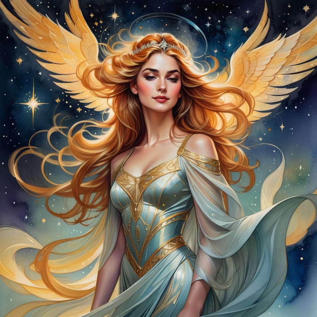 Cosmic Portrait in Watercolor Style