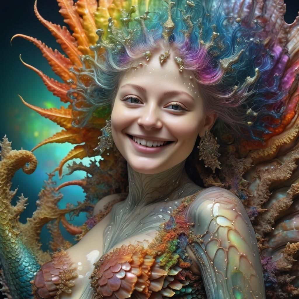 Volumetric Mermaid in Radiant Rainbow Attire, Inspired by Ma...