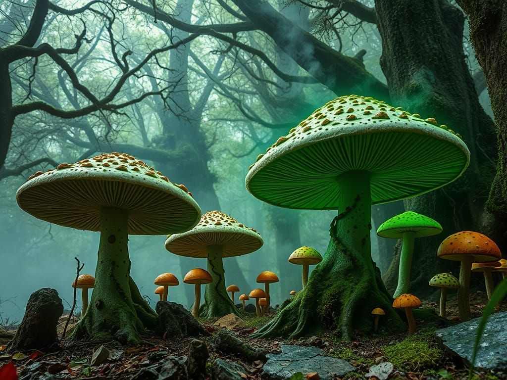 Eldritch Mushroom Forests in Vibrant, Explosive Colors