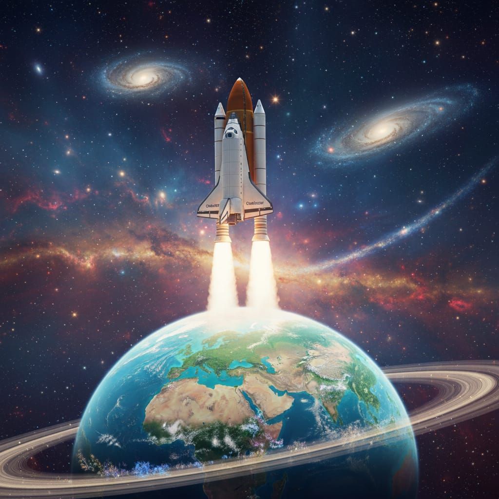 Space Shuttle Challenger Approaches Paradise Planet