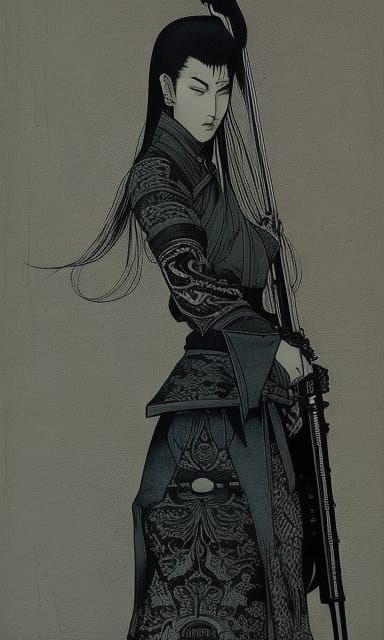 Japanese Assassin in Traditional Ink Painting Style