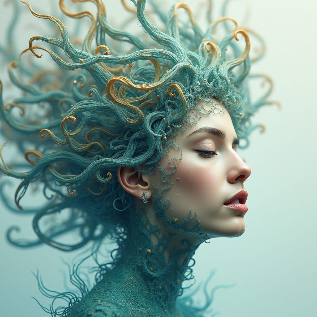 Romantic Sirena Woman in Surrealist Digital Art