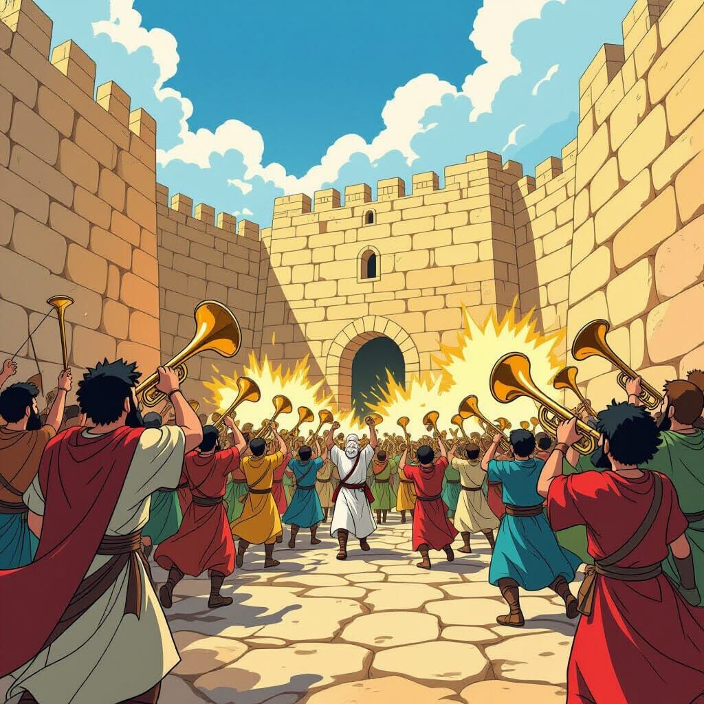 Joshua's Army Triumphs at Jericho with Trumpets and Shouting