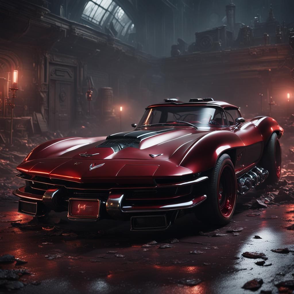 Dark Red Corvette Batmobile: Detailed Matte Painting