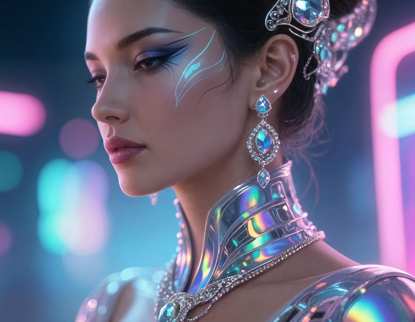 Futuristic Woman Portrait with Neon Bokeh