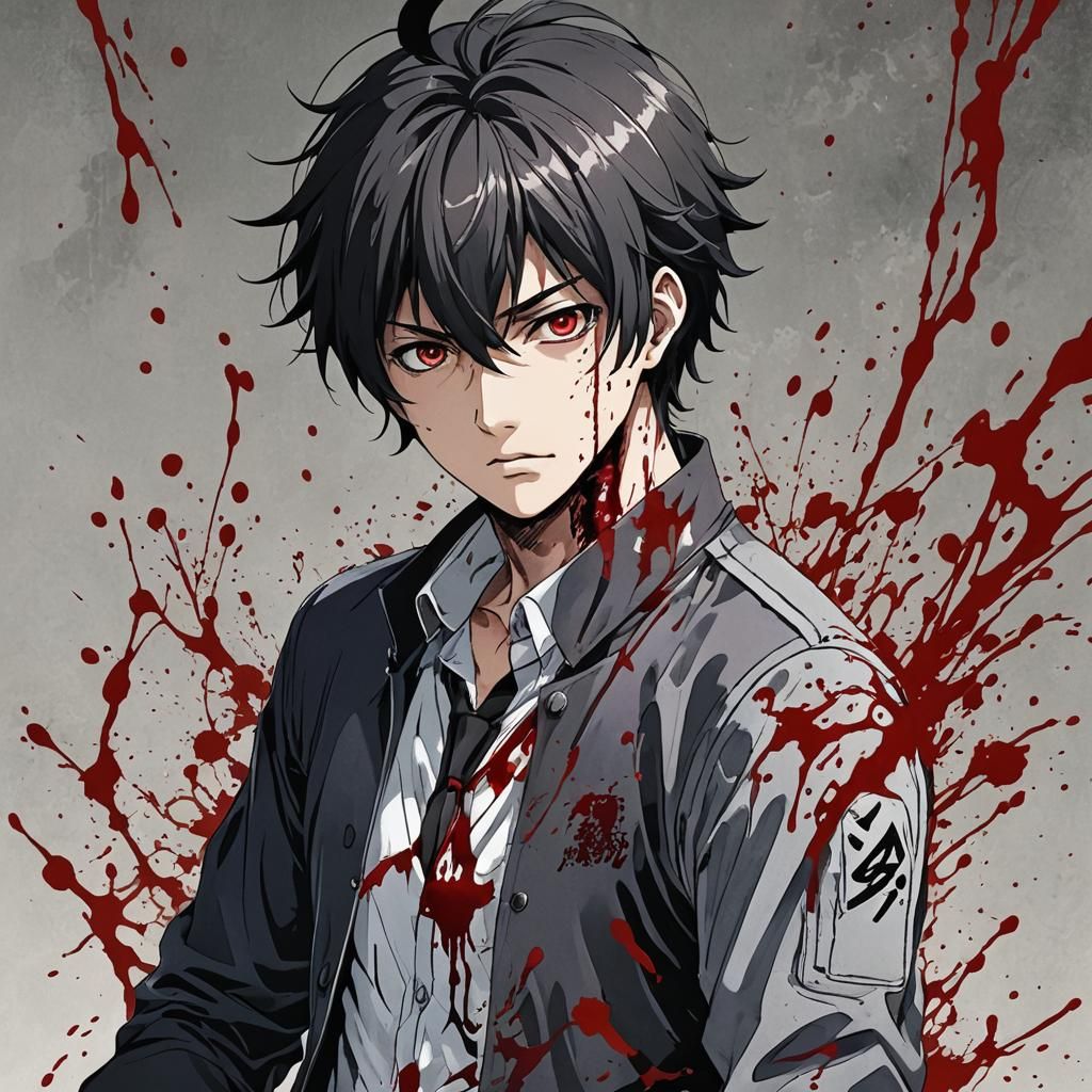 Gojo Satoru Bloody: Anime-Style Illustration